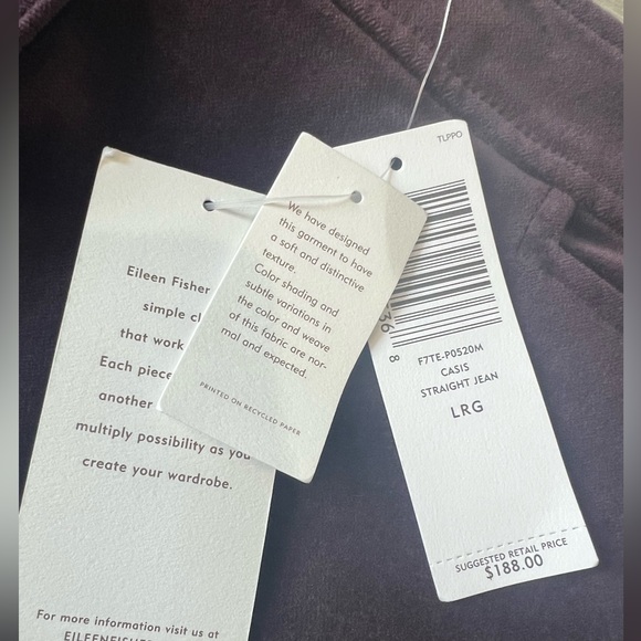 NWT Eileen Fisher Eggplant Casis Straight Jean Size Lg - Picture 5 of 8